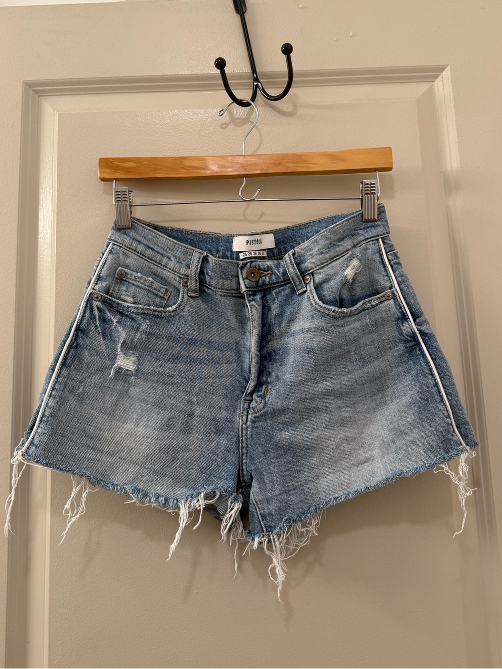 Pistola Winston High Rise Cutoff Denim Short With White Piping
